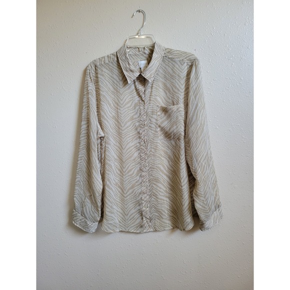 Chico's Tops - Chico's Women's Blouse Gold Accent‎ Stripes Sheer Lightweight Tan Shirt Sz 3